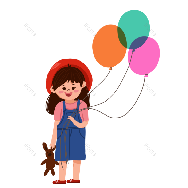 儿童节图片,卡通元素,气球PNG,女孩免抠素材